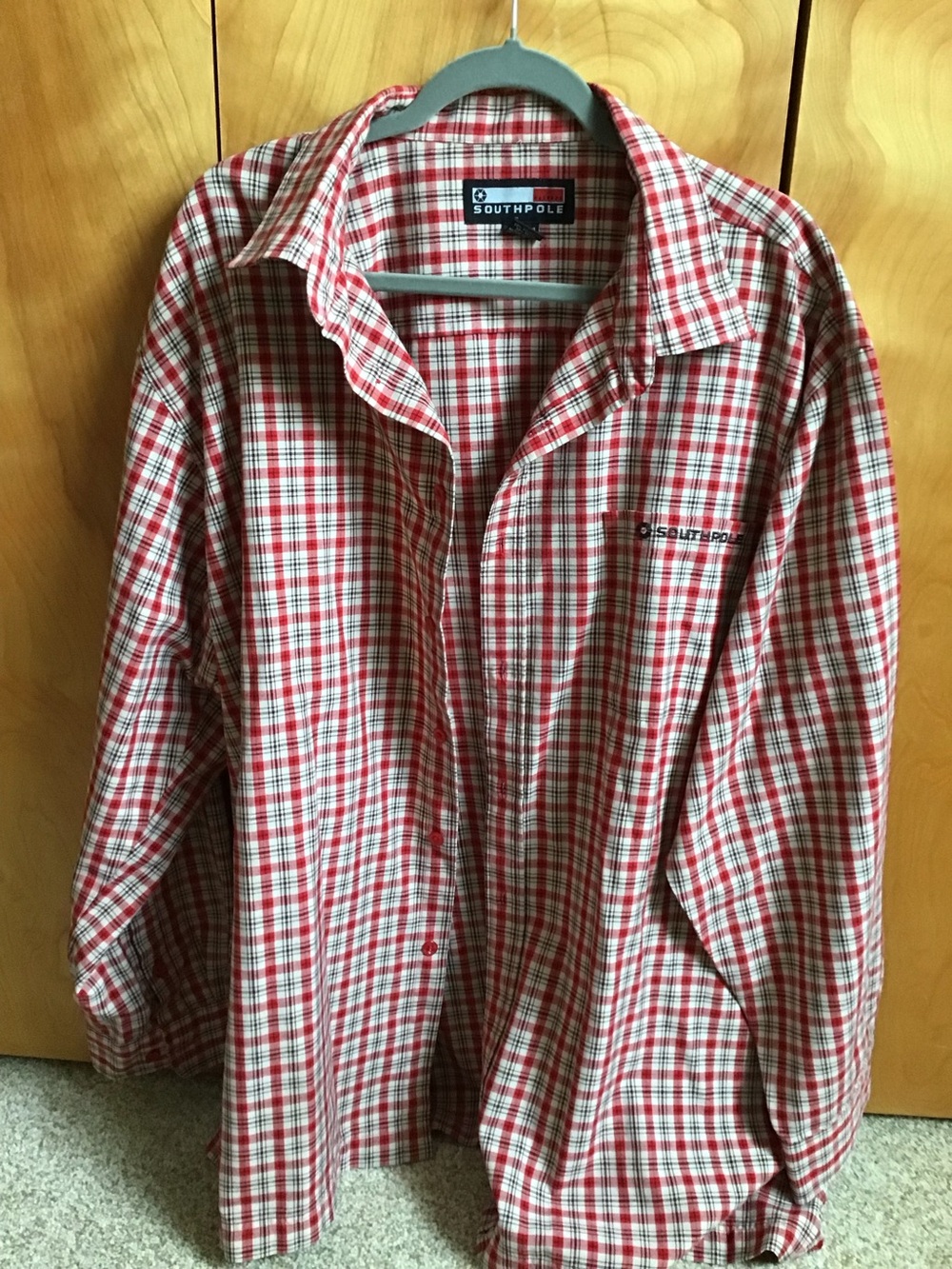 South Pole Red and White Plaid Button-Down Shirt